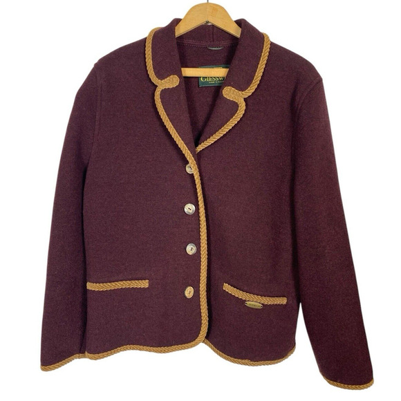 Giesswein Boiled Wool Jacket Size 40 US 10 Burgundy Red Preppy Quiet Luxury Coat - Picture 3 of 9